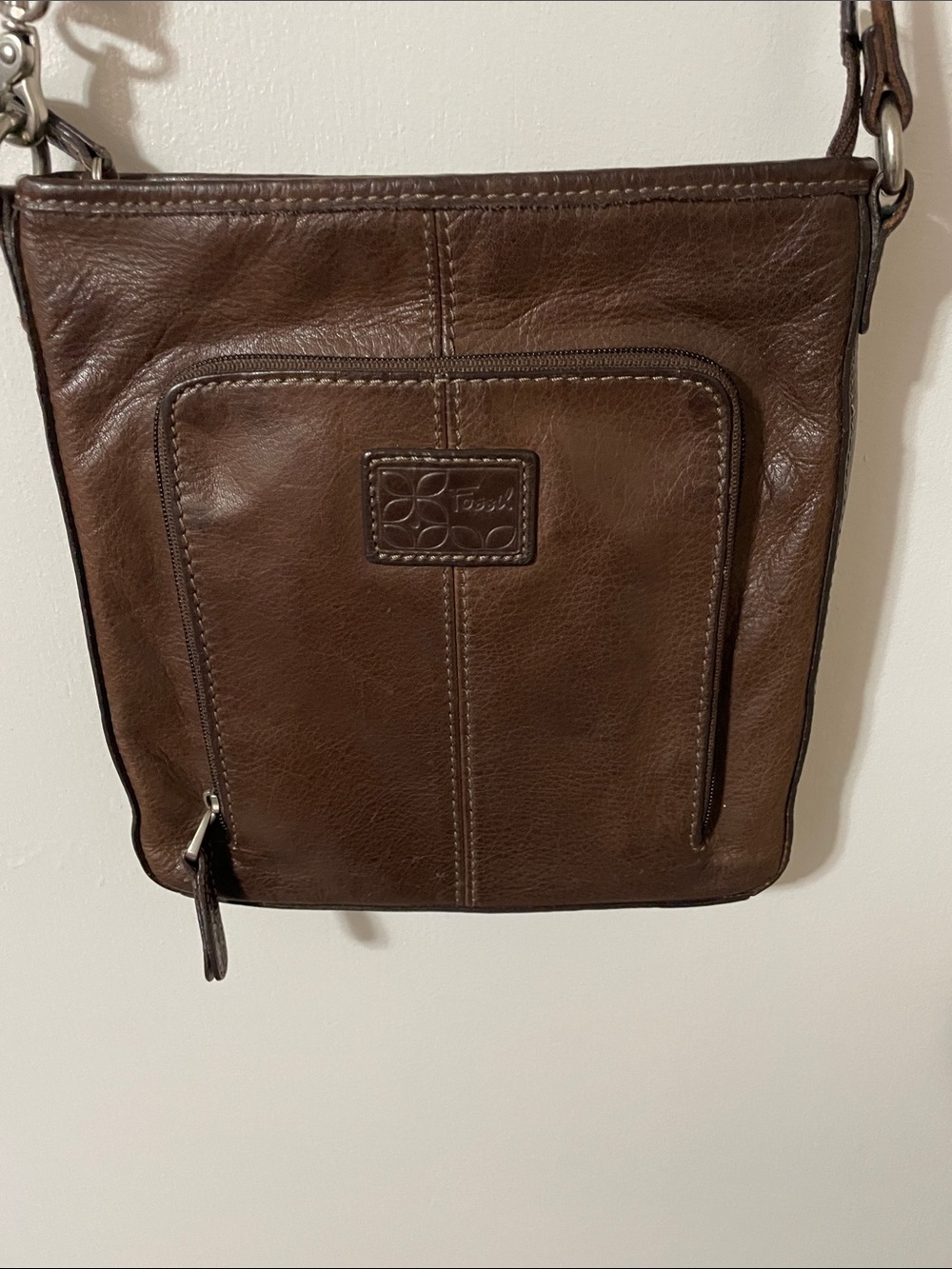 Vintage Fossil Dark Brown Leather Crossbody Bag